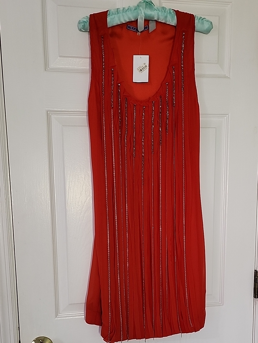 Sugarlips Red Sleeveless Beaded-Stripe Midi Dress With Silver Chains Medium NWT